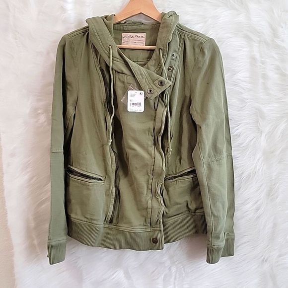 NWT WE THE FREE CARMEN KNITTED MOTO JACKET OLIVE SPARROW